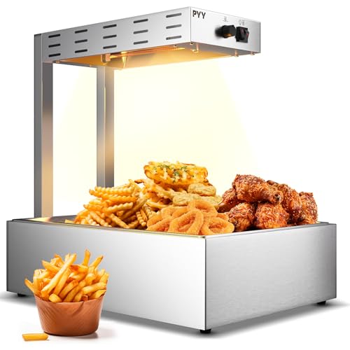 Image of PYY French Fry Warmer - 10.5L Large Food Heat Lamp for Chips Commercial Heat Light Free, Food Warmer Countertop, Standing Warming Dump Station Churros Fried Food, Home, Restaurant, Silver, 500W
