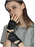 FIORETTO Womens Fingerless Leather Gloves for Driving Motorcycle Unlined Half Finger Punk Gloves Black Medium