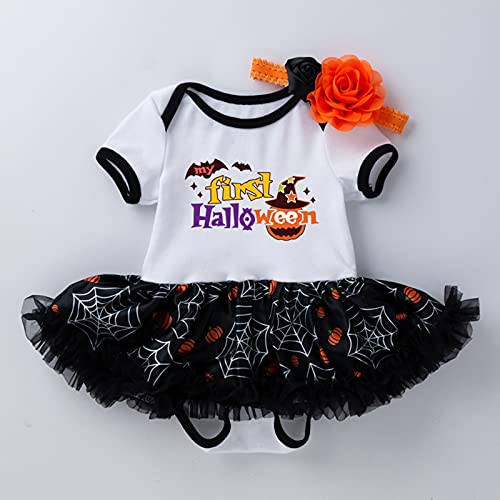 My First Halloween Newborn Baby Girls Short Sleeved Tutu Romper Dress +Headband Infant Cartoon Letter Mesh Dresses2