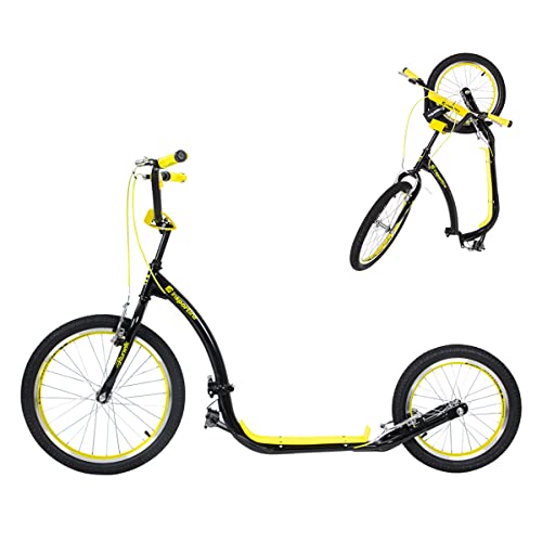 Tretroller inSPORTline Runelk II 20/16 Zoll Schwarz/Gelb | City Scooter Stahlrahmen V-Brake Felgenbremsen Klappmechanismus Tragegurt Seitenständer | Belastbar bis 100 kg Cover