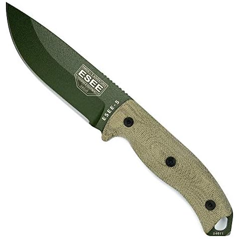 ESEE-5 1095 Carbon Steel, Black Kydex Sheath (OD Green Blade, Green Canvas Micarta 3D Handle) Cover