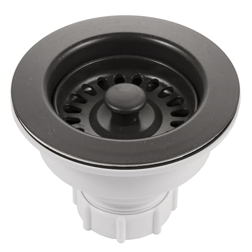 Houzer 190-9265 - 3-1/2 Inch Matte Black Kitchen Sink Basket Strainer, Durable Food Catcher Stopper for Metal Kitchen Sink, Ideal for Filtering Waste and Preventing Clogs