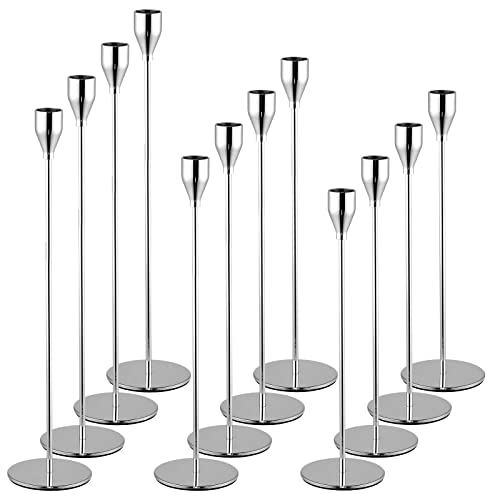 Lot de 12 bougeoirs en Argent, bougeoirs en métal pour Bougies Coniques Bougeoir pour Bougies de 1,9 cm d'épaisseur pour Mariage, Salon, Salle à Manger...