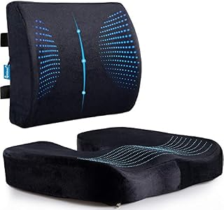 Qutool Memory Foam Seat Cushion & Lumbar Support Pillow for Office Chair Car Wheelchair Chair Pad and Back Cushion with Adjustable Straps for Lower Back
