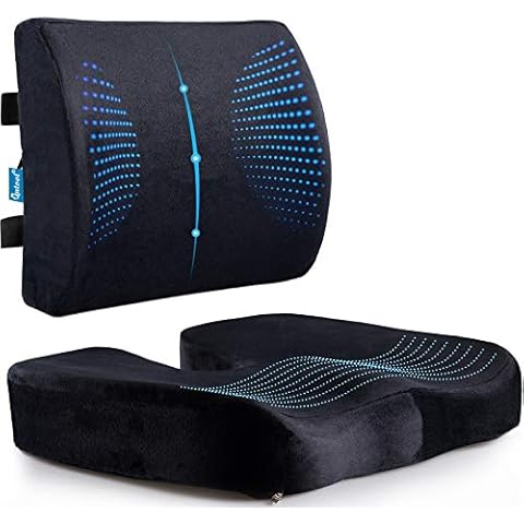 Qutool Memory Foam Seat Cushion & Lumbar Support Pillow for Office Chair Car Wheelchair Chair Pad and Back Cushion with Adjustable Straps for Lower Back Cover