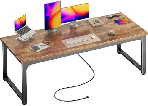 Huuger 63 x 24 inch Desk with Power Outlets & USB-C, Deeper & Thicker Desktop, Robust Metal ...