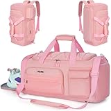 FREEAMG Gym Bag for Women & Men, 33L Sports Travel Duffle Bag with Shoe Compartment, Anti-Theft Carry On Weekender Bag, Water Resistant Overnight Backpack for Airplane, Gym, Travel (Pink)