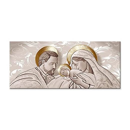 Lupia - Quadro moderno sacra famiglia Canvas World THE KISS SHABBY BROWN, Stampa su Tela per Soggiorno, Capezzale Camera da Letto, Ufficio, 52x122 cm