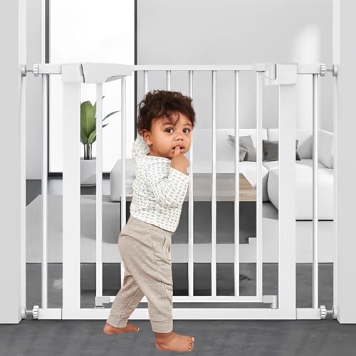 KidDough Baby Safety Gate - (82-89cms Adjustable Width Coverage), Auto Close with Double Lock System, Safety Gate for Kids, Dog Safety Gate, Baby Proofing Products
