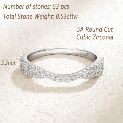 Wuziwen 925 Sterling Silver Cubic Zirconia Rings for Women Curved Half Eternity Ring Wedding Band for Her Stackable Anniversary2