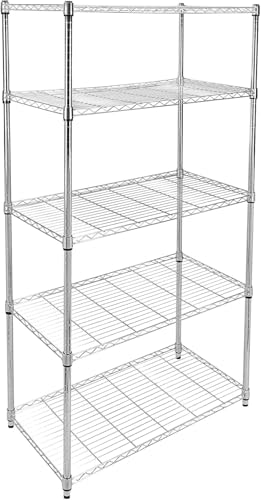 Image of Simple Deluxe 5-Tier Heavy Duty Storage Shelves, 1750 Lbs Loading Capacity, 35.43 inch W x 17.72 inch D x 70.87 inch H Adjustable Shelving Unit with Wheels, Chrome