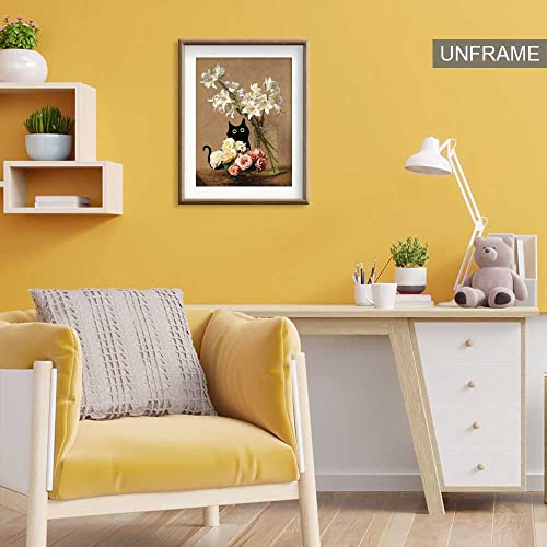 Vintage Wall Decor Henri Fantin Latour Roses And Lilies Cat Print，Gallery Wall Art Black Cat Poster For Room Aesthetic Hallway Decor For Walls Art Prints.12X16 Inches Unframed (Lilies Cat,12X16 Inch Unframed) #TOP5