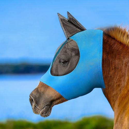 Máscara de mosca de cavalo para cavalos com orelhas, tecido elástico respirável para cavalos adultos