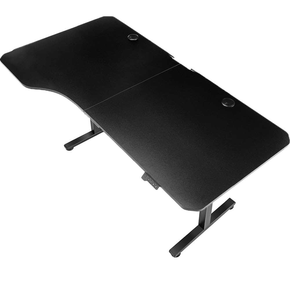 Shally Dogan Scrivania Elettrica Regolabile in Altezza, Tavolo Motorizzato Alzabile con Console di Comando e Tasti di Regolazione, Gancio Supporto Cuffie, Standing Desk (Nero, 160 x 75 x 72-117 cm)