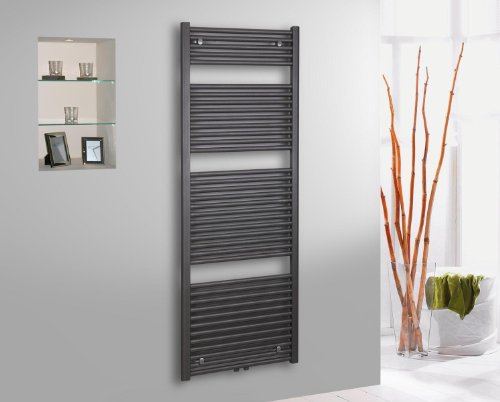 Badheizkörper Design Bremen 2 anthrazit/moonstone-grau Marke Szagato HxB: 177 x 60 cm 1450 Watt/Badheizkörper gerade Handtuchwärmer Handtuchtrockner vertikal Rohrheizkörper Mittelanschluss