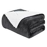 Sherpa Fleece Throw Blanket - Thick and Warm Blanket for Winter, Warm Plush Fleece Reversible Blanket for Bed, Sofa, Couch, Camping and Travel, Dark Grey, 50x60 Inches