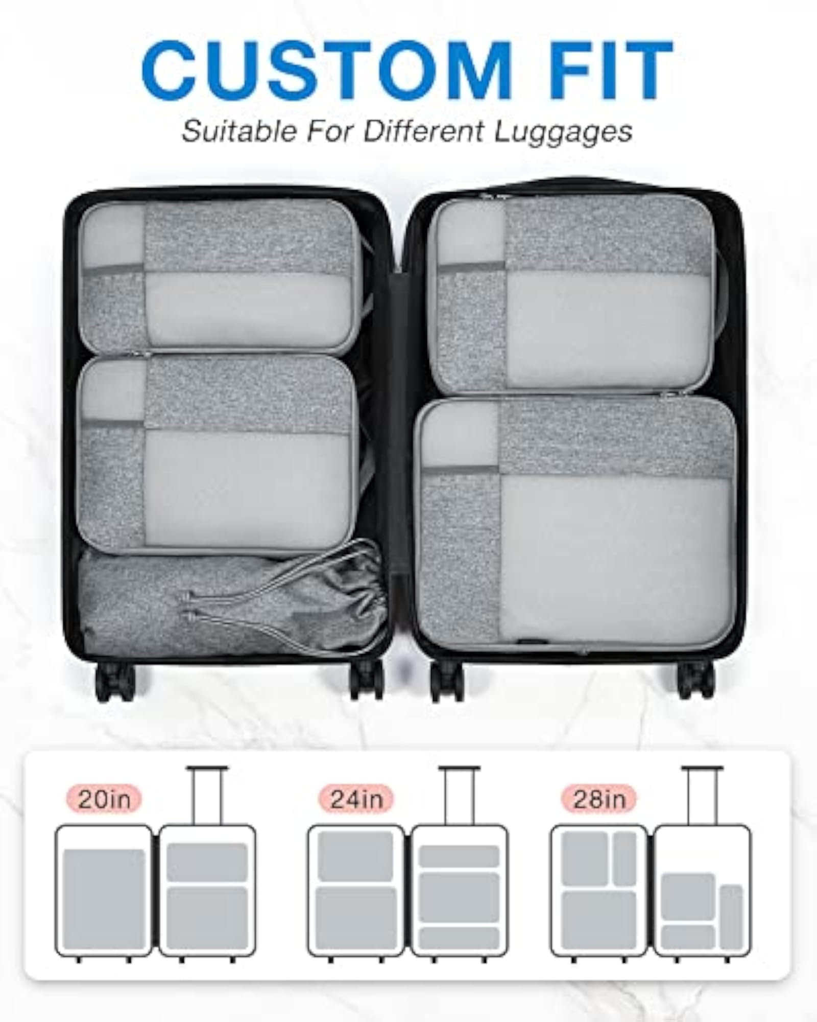 6 Set Travel Packing Cubes with Shoe Bag