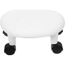 White Low Rolling Stool with Silent Wheels and Plastic Frame, Mobile and Lightweight Office Footrest Chair for Home, Workshop, or Salon Use