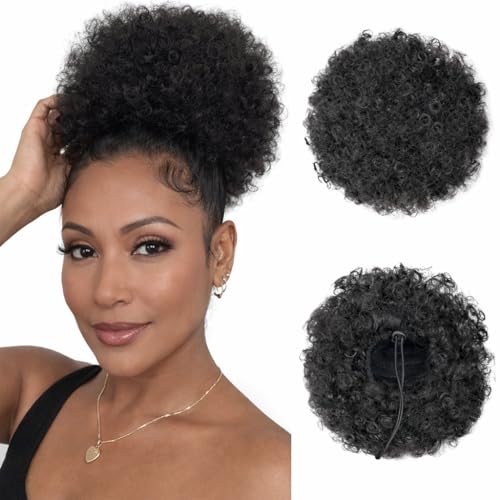 AISI QUEENS Afro Puff Drawstring Ponytail - Synthetic Afro Kinkys Curly Afro Bun Extension Natural Black Hairpieces Updo Hair Extensions for Women Girls (1B#)