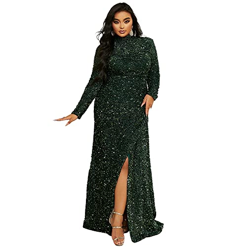 long sleeve green sequin dress Sequin Long Sleeve Feather Gown by GLS Gloria GL3160 2XL / Green main image 0