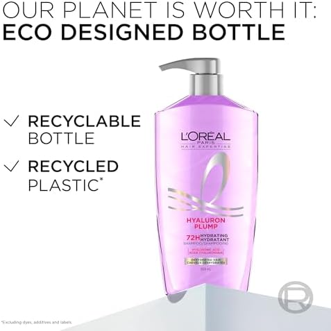 L'Oréal Paris Hair Expertise Hyaluron Plump Hydrating Shampoo with Hyaluronic Acid, for All Types of Dry Hair, Deeply Replumps with Hydration, Moisture and Bounce, 828ml — view 7