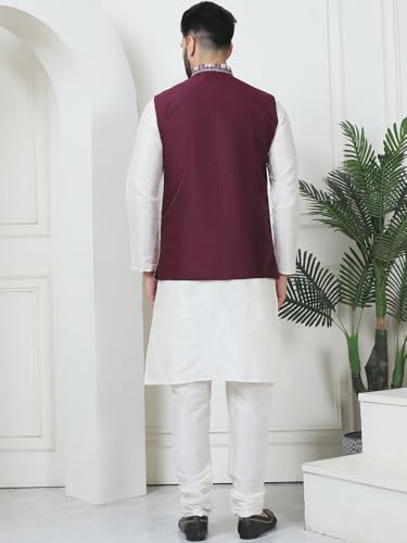 Image of SOJANYA (Since 1958 Men's Silk Blend Kurta Pyjama with Embroidered Nehru Jacket