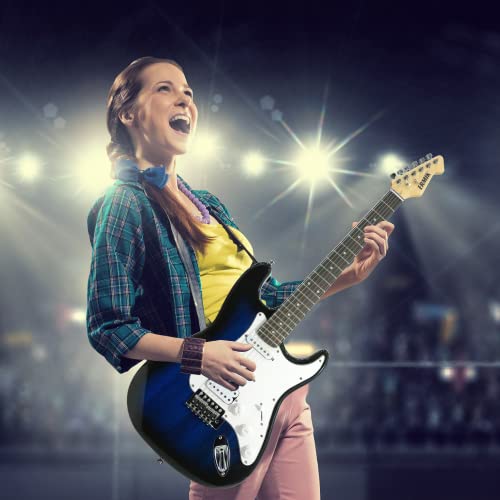 Ermik Beginner Electric Guitar Kit 39 Inch Soild Full Size Starter Guitar Hss Pickups Complete Electric Guitar With Amp 20W, Cable, Digital Tuner, Strings, Picks, Tremolo Bar, Bag, Strap - Blue #TOP5