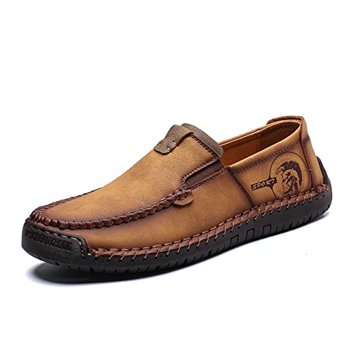 Men Classic Leather Stitching Loafers Business Walking Breathable Casual Moccasin Comfortable Soft Shoes