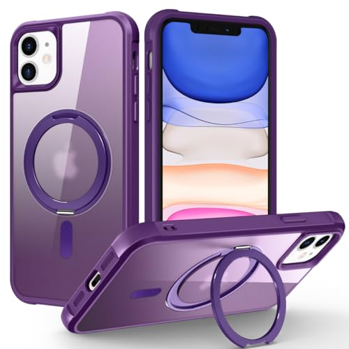 Image of Compatible with iPhone 11 Case with Stand 6.1 inch,Purple | Matte Translucent Phone Case for iPhone 11,360 Magnetic Ring Stand,Compatible Mag-Safe,Military Grade Protection