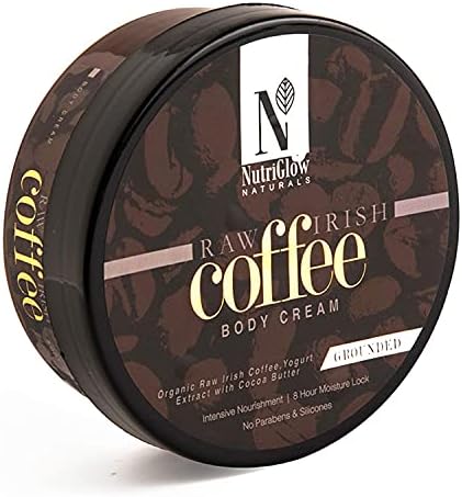 NUTRIGLOW Natural's Raw Irish Coffee Body Cream For Deep Moisturization Natural Glow, Dark Spots & Cellulite Reduction, Reverse Signs Of Aging, Parabens & Sulphate Free, 7.05 Oz