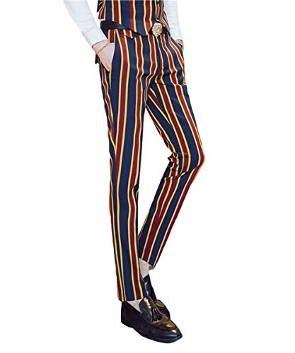 Men's Colored Striped 3 Piece Suit Slim Fit Tuxedo Blazer Jacket Pants Vest Set (Red-Db, X-Large) #TOP2