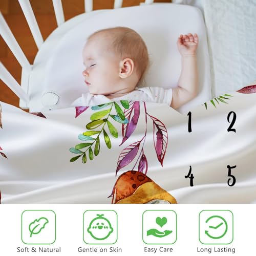 Image of Mushroom Baby Monthly Milestone Blanket Watercolor Tropical, 60x40in | Soft Flannel, Colorful Leaves Botanic Print, Newborn Mom Gifts, Photography Props for Boys Girls, Newborn Baby Shower
