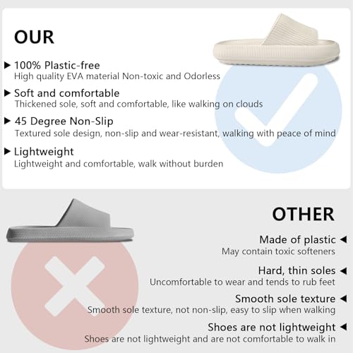 HEOAARG Badelatschen Herren Damen Original Badeschuhe Wolke Badeschlappen Rutschfest Schlappen Wolkenschuhe Weich Cozislides Slippers Flip Flops Innen & Außen,Beige,38-39 EU