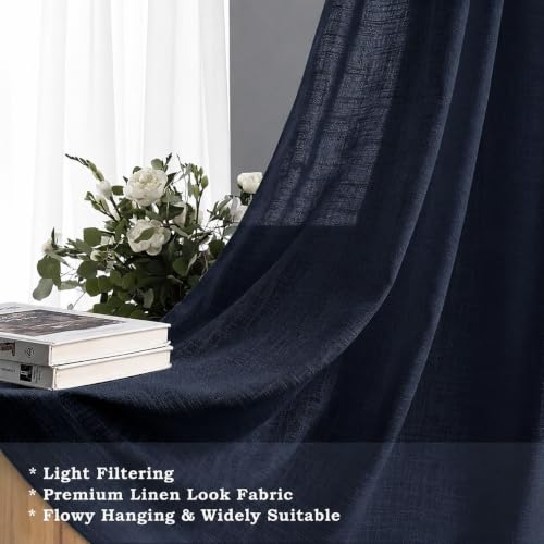 Image of THE LINEN COMPANY Cotton Linen Solid Window Curtain, Farm House Curtains 2 Pcs Set with Steel Eyelet Rings :- 5 Feet (Dark Blue, Pack of 2) | Sheer