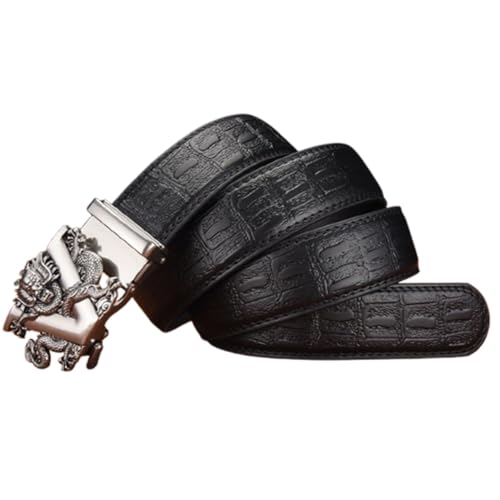 Ratchet Embossed Leather Belts with Engraved V-Dragon Automatic Sliding Gold Buckle Handmade Crocodile Pattern Strap2