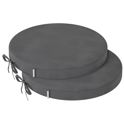 PRIMEPATIO Round Seat Cushions for Dining Chairs Set of 2, 5cm thick Bistro Chair Pads with Ties for Kitchen Garden Bar Hight Stool, Slip Resistant Indoor Outdoor Seat Cushion, 40x40cm, Dark Grey - Cosy Home Interiors PRIMEPATIO Round Seat Cushions for Dining Chairs Set of 2, 5cm thick Bistro Chair Pads with Ties for Kitchen Garden Bar Hight Stool, Slip Resistant Indoor Outdoor Seat Cushion, 40x40cm, Dark Grey