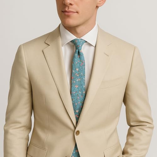 Image of Parquet Mens Floral Tie | Cotton Printed Skinny Necktie for Wedding | Spring & Summer