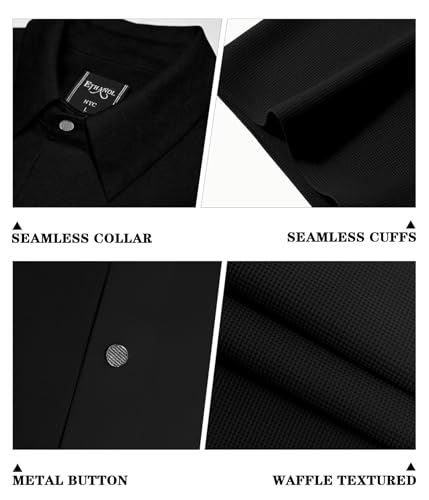 ETHANOL Men’s Bonded Collar Seamless Button-Down Shirt – Tech Stretch, Waffle Texture Short Sleeve Shirt4