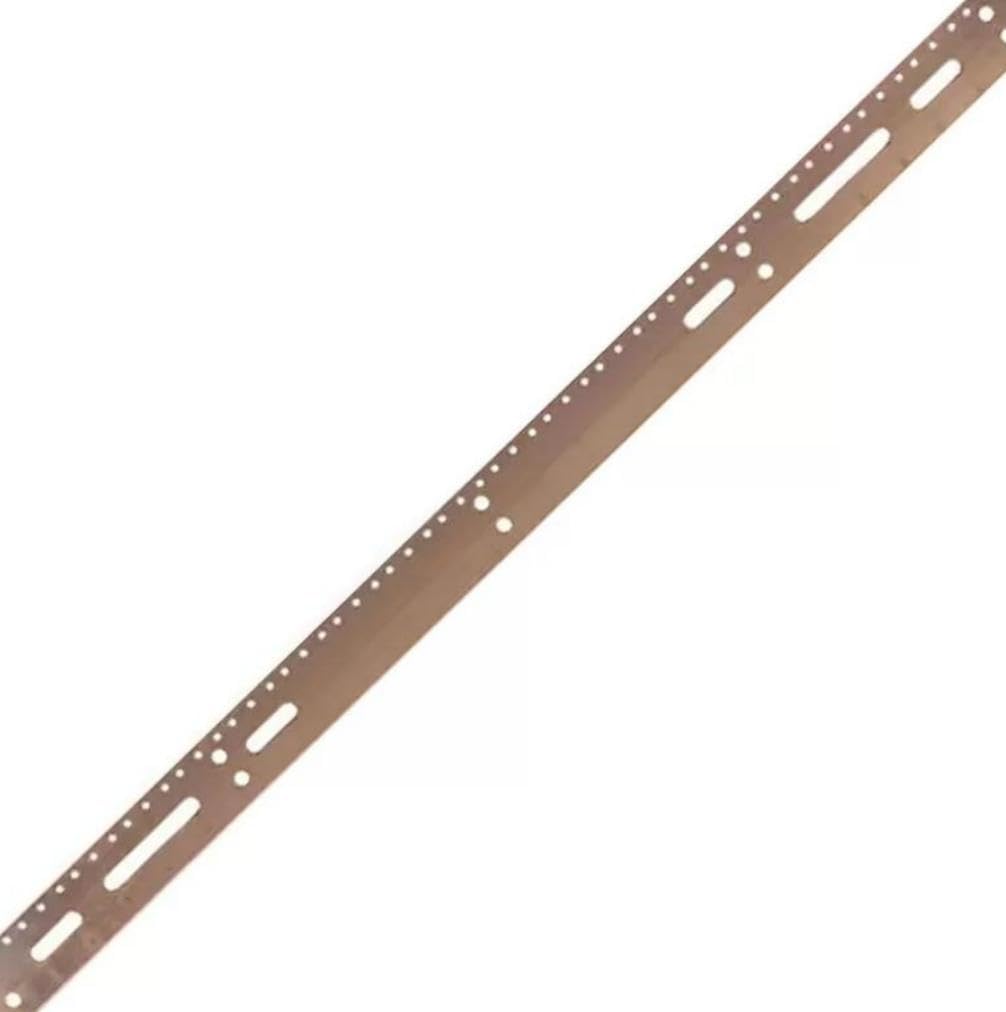 Lowell GBB-72 Copper Grounding Bus Bar; 72 Inches Long, 2 Inches Wide; 0.125-Inch Solid Copper; 10-32 Tapped Holes on E.I.A. Spacing along 1 Side; Lacing Slots and Tie-Down Points