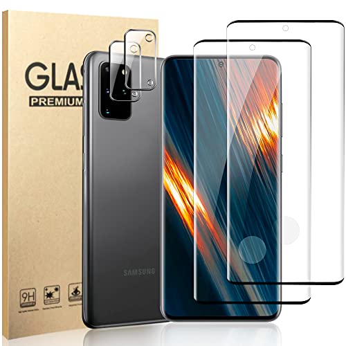 [2+2 Pack] Galaxy S20 Plus Screen Protector and Camera Lens Protector Fingerprint Unlock HD Clear 9H Hardness Scratch Resistant 3D Full Coverage Tempered Glass for Galaxy S20 Plus (6.7 Inch)