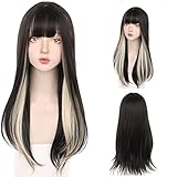 XiongXiongLe Black White Mixed Cosplay Wig Long Straight Hair Nature Anime Harajuku Style High Temperature Silk Wig for Girl Daily Wear Music Festival Themed Parties Halloween Wedding(Black Mixed)