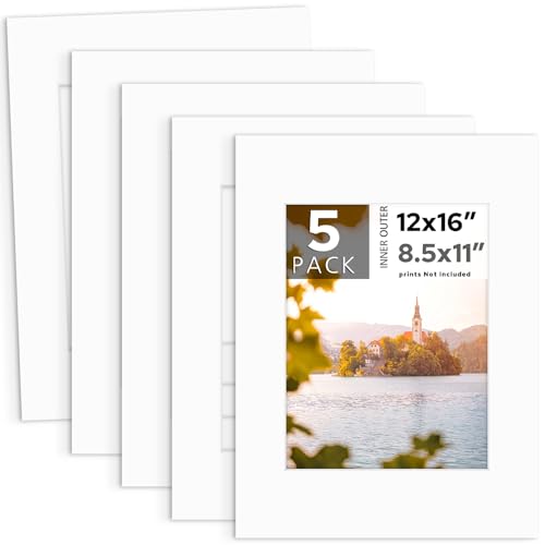 Mat Board Center 5 Pack 12x16 Photo Mat For 8.5x11 Matte White