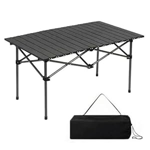 Folding Camping Table Portable Picnic Table All Aluminum Roll Up Top 4-6 Person Garden Table for Outdoor BBQ, Camping, Beach, Picnic, Party 95 x 55 x 50CM, Black