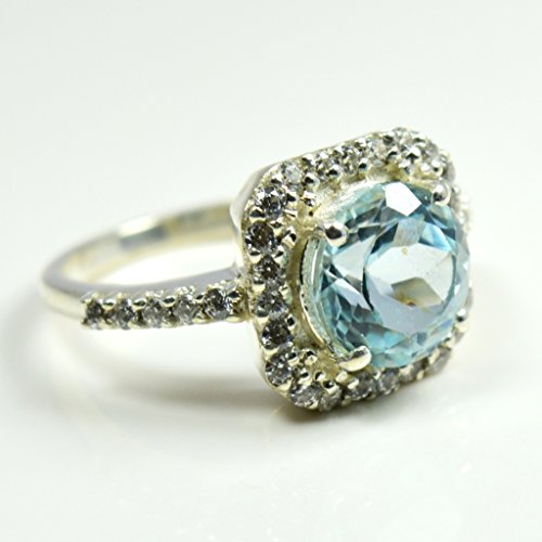 Bague de mariage faite main argent 925 topaze bleue naturelle H à Z