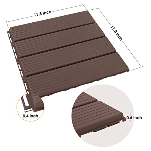 Interlocking Deck Tiles, 6 Pcs 12” X 12” Patio Tiles Waterproof Plastic Outdoor Flooring Covering All Weather For Walkway Front Porch Poolside Balcony Backyard, Brown #TOP2