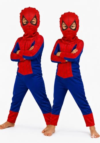 Image of superhero costumes for kids | Blue Red Full Sleeve T-Shirt & Track Pants | Kids Fancy Dress for Birthday Party, School Function for age group 3 to 8 yrs