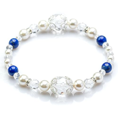 [京珠堂] パワーストーン レディース ブレスレット 天然石 64面水晶 パール 6ｍｍ 品質保証書 (無着色ラピスラズリ)のサムネイル