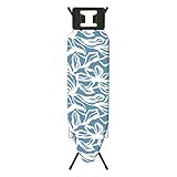 STANEW Asse da stiro 122 x 38 cm, Tavolo da Stiro pieghevole, Sistema Di Chiusura Di sicurezza, Regolabile In Altezza, Con Rivestimento In Cotone 100%(Blu con stampe)