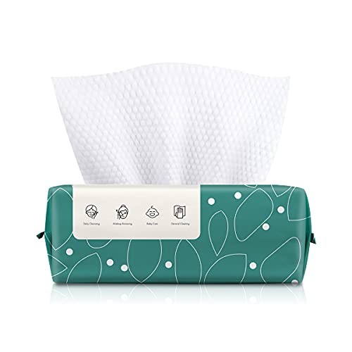 PURRO Pearl Patterned Soft Clean Towels, 100% Organic & Cruelty Free Unscented Wet & dry Dual Use Makeup Removing Wipes 80 Count Cotton Tissues for Sensitive Skin