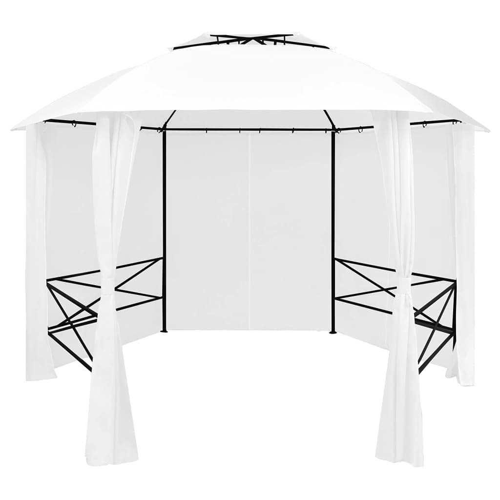 Gazebo da giardino con tende esagonali, resistente alle intemperie, da giardino, per feste, feste, giardino, birra, giardino, 360 x 312 x 265 cm, colore bianco, 180 g/m²
